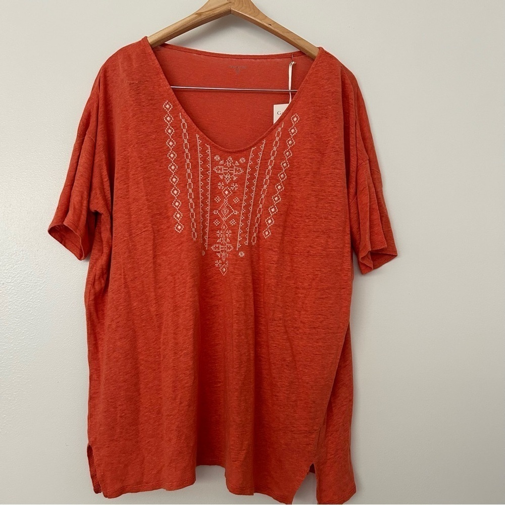 Garnet Hill organic linen short sleeved top NWT M